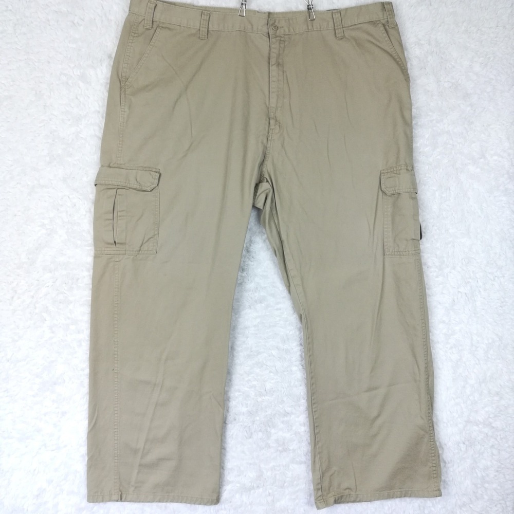 Dickies Mens Pants Loose Cargo Twill Rinsed Khaki 23214RKH Straight Leg 46x32